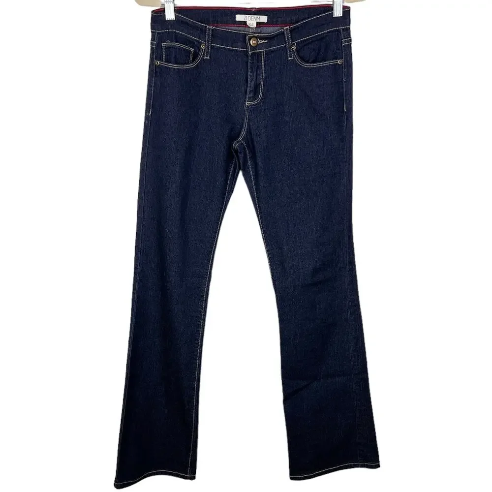 Forever 21 LONG Low-Rise Flare Jeans 29 Dark Wash Y2K